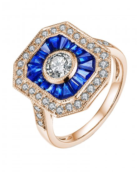 OCTAGON STYLE SAPPHIRE DIAMOND RING (TR3272)